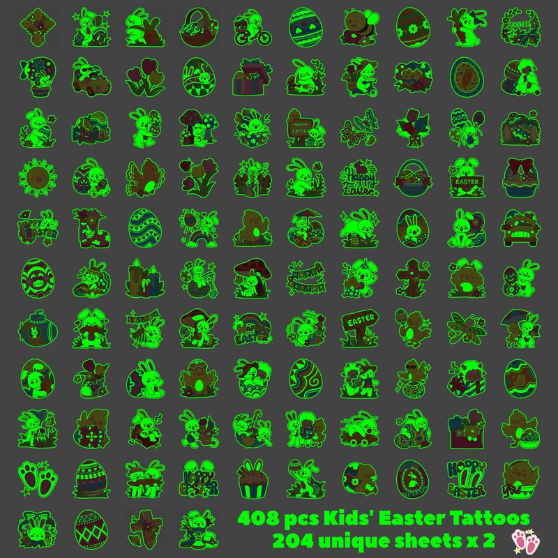 Cerlaza 408 Pcs Easter Party Favors Tattoos for Kids, Individually