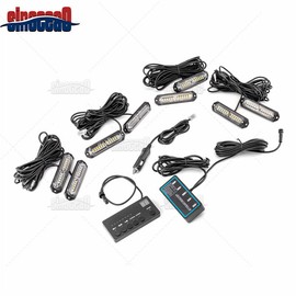 SI (8PCS) 12-LED Amber White Grill Side Marker Emergency Strobe Light Bar Kit Truck