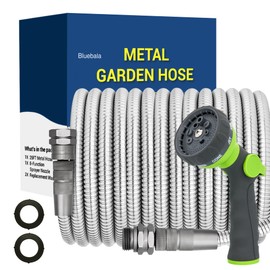 25 FT Stainless Steel Garden Hose – Lightweight No-Kink Metal Water Hose, 304 Steel, Flexible & Easy to Coil, Leak-Proof Swivel Fittings, 8-Mode Nozzle for Patio, Balcony, RV, Small Gardens