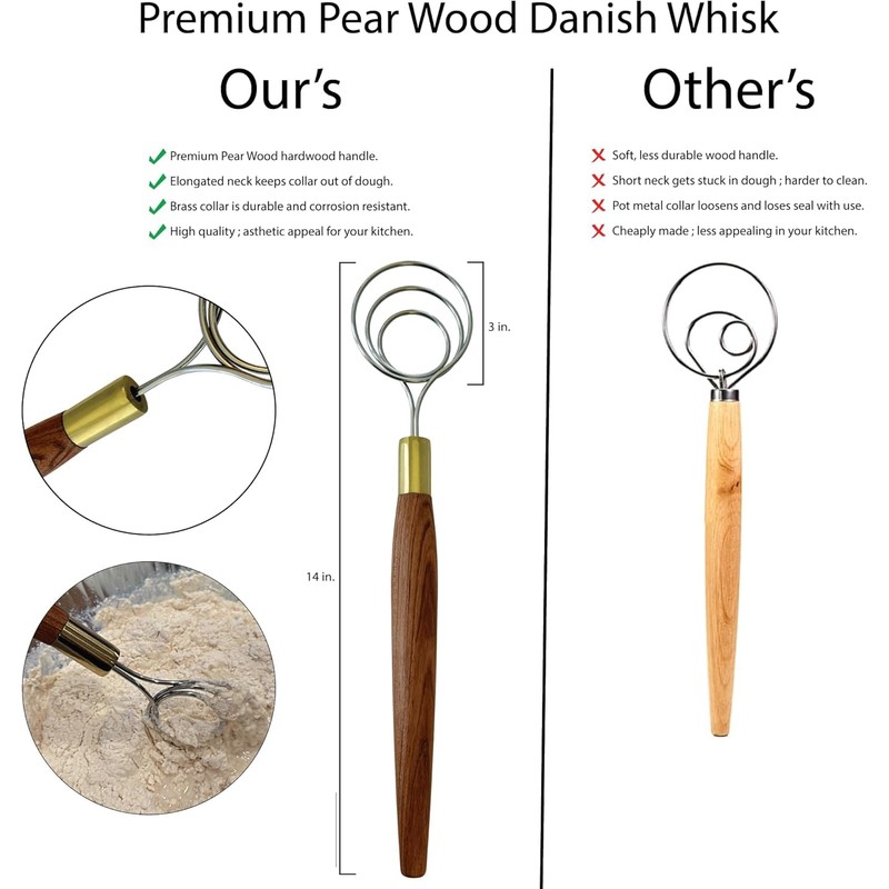 Danish Dough Whisk for Sourdough - 14” Stainless Steel Dough