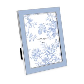 Laura Ashley - Marco de fotos esmaltado azul de cachemira de 5 x 7 pulgadas, borde de metal plateado con caballete, para encimera, exhibición de mesa, estantería, computadora, decoración de pared