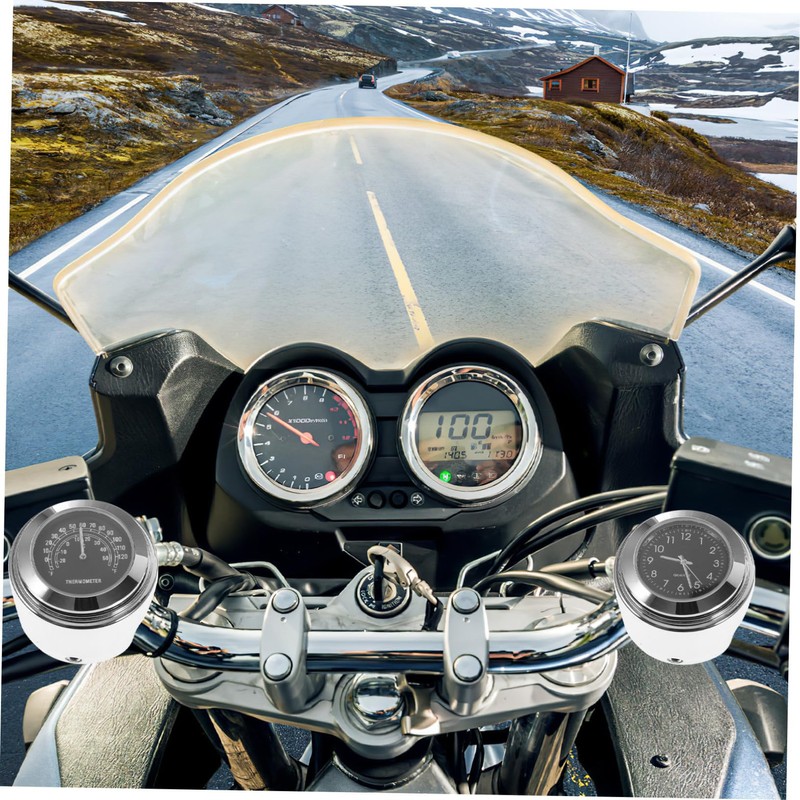 Vaguelly Set of 2 22-25mm Motorcycle Handlebar Thermometer Clock Night-Reading