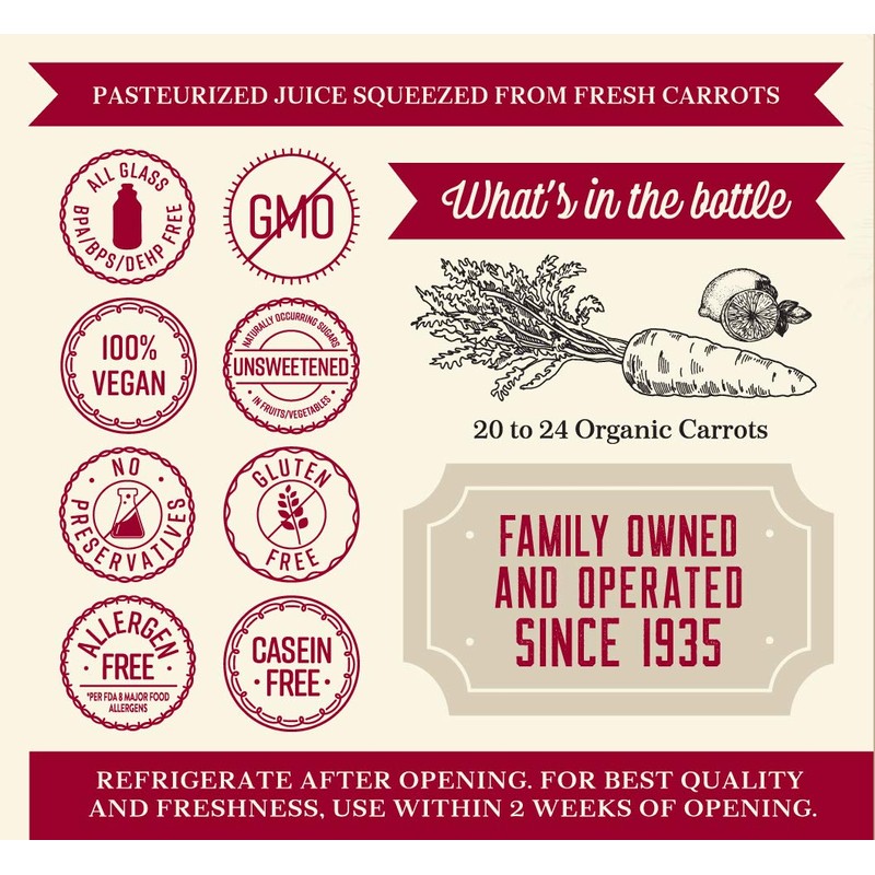 Lakewood Organic PURE Carrot Juice, 32 Fl Oz (Pack of