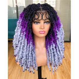 Sweece Faux Locs Braided Wigs for Black Women Triangle Knotless Butterfly Locs Braided Wigs with Baby Hair 20 Inch Soft Butterfly Dreadlock Locs Crochet Braid Hair 1B-Purple-grey