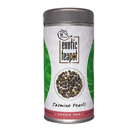 The Exotic Teapot - Supreme Jasmine Pearls Tea, 200g Tin, Premium Hand-Rolled Green Tea, Scented with Real Jasmine Blossoms