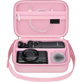 Carrying Camera Case for Sony ZV-1F/ ZV-1/ ZV-1II Vlog Digital & Vlogger Accessory Kit Tripod, Travel Storage Bag with Strap, Mesh Pocket fit Cable, Pink - Color: white