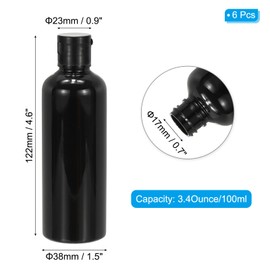PATIKIL Travel Bottles with Flip Cap, 6 Pcs 3.4 Oz(100ml) Leak Proof Refillable Empty Dispenser Container Squeeze Bottle for Shampoo Toiletries Lotion Cream, Black