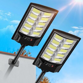Azeivk Solar Lights Outdoor, IP66 Waterproof LED Street Light Outdoor Motion Sensor with Remote, 6000K Dusk to Dawn Solar Security Flood Lights for Outside Path, Yard, Garden, Walkway, 2PACK