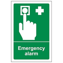 V Safety Emergency Alarm - Portrait 100 x 150 mm - 2mm Rigid Plastic Safety Sign