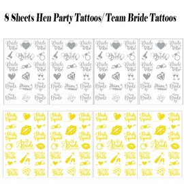 Qpout 144pcs Hen Party Tattoos Team Bride Tattoos Hen Do Tattoos, Gold and Silver Bachelorette Tattoos Bride To be Tattoos, Wedding Tattoos Stickers Bridal Hen Party Stickers, Hen Party Accessories
