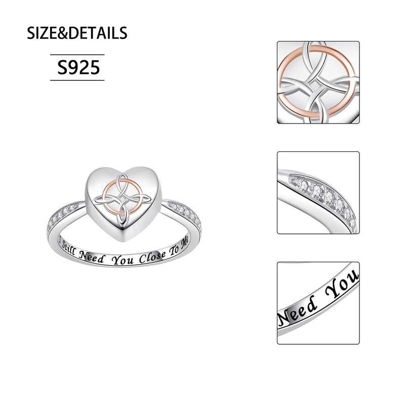 IOHUPCI Sterling Silver Celtic Knot Urn Ring for Ashes Hold