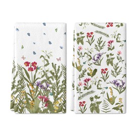 JAKITRE JAKITRE Spring Hand Towels Set of 2,Wildflower Butterfly Hand Towels for Bathroom Decorative Soft Absorbent Washcloths for Bathroom Kitchen Hotel Gym Spa 18"x26"