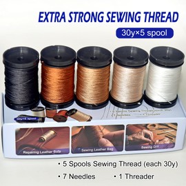 zwzxd Extra Strong Upholstery Repair Sewing Thread Kit and Heavy Duty Household Hand Needles, Including 5 Rolls Nylon Thread,7 Styles of Leather Canvas Sewing Needles and 1 Needle Threader