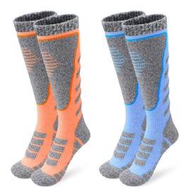 AUTOWT Calcetines de Esquí para Hombres y Mujeres, 2 Pares de Calcetines de Compresión Hasta la Rodilla para Esquiar, Hacer Snowboard Senderismo Deportes al Aire Libre Calcetines Térmicos de Invierno