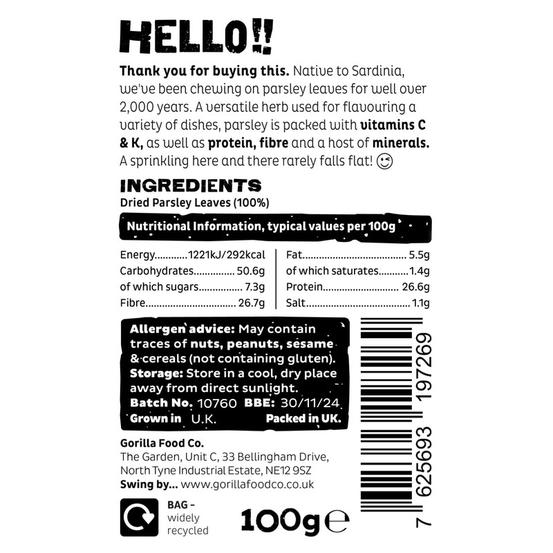 Gorilla Food Co. Parsley Dried - 100g