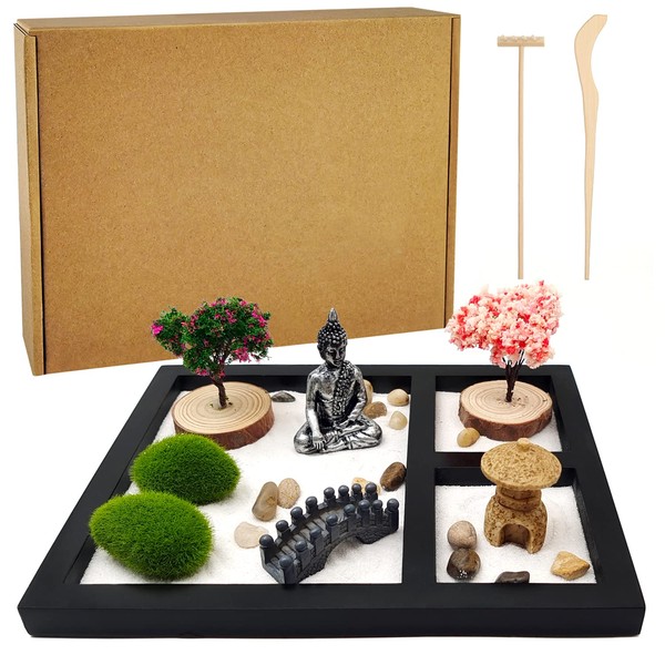 LuXianYS Zen Garden Kit,Mini Zen Garden Home Decoration, Fine Zen Sand,Mini Zen Garden Sand Rock Ornament, Office Desk Accessories, for Meditation, Relaxation and Gift
