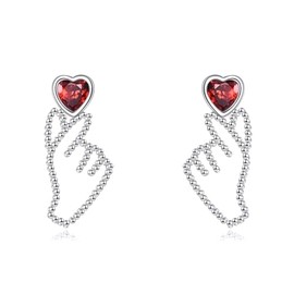 YFN Finger Heart Earrings Sterling Silver Heart Hand Stud Earrings Kpop Jewelry Gifts for Women