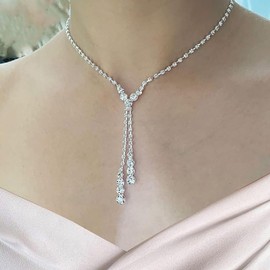 Bridal Wedding Necklace Earrings Bracelet Set Silver Crystal Bridesmaids Jewelry Accessories for Women Girls (Silver A)