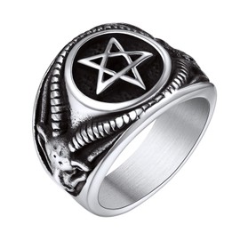Stainless Big Biker Rings Devil Satanic Symbol Rings Baphomet Goat Head Devil Demon Rings Satan Worship Jewelery for Men Ring Size 13
