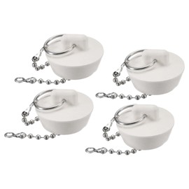 sourcing map 4Pcs Rubber Drain Stopper with Chain and Hanging Ring, Bathtub Drain Plug Fits 1-1/8 Inch to 1-1/4 Inch, Rubber Sink Stopper Drain Plug for Bathtub, Kitchen and Bathroom, White