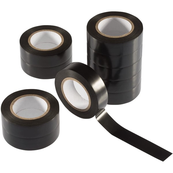 WELSTIK Black Electrical Insulation Tape 10 Pack 19mm x 20m, for Insulating, Repair Loose and Broken Wires