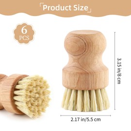 6 Packs Bamboo Dish Scrub Brushes，Kitchen Wooden Dish Scrubber Brush Dishwashing Scrubbers with Natural Sisal Bristles for Cleaning Pots, Pans, Sink, Woks,Vegetables