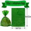 KUNYYI Green Cellophane Treat Bags - 100Pcs Cello Bags Resealable