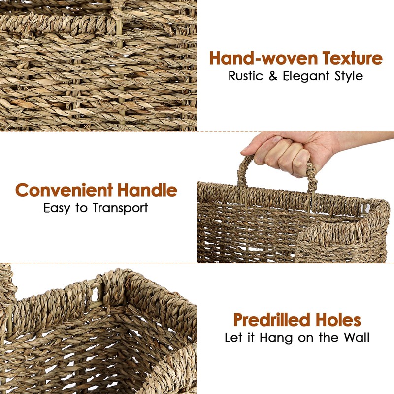 BSTKEY Natural Seagrass Wall Mounted Mail Organizer, Hand-woven Magazine Storage