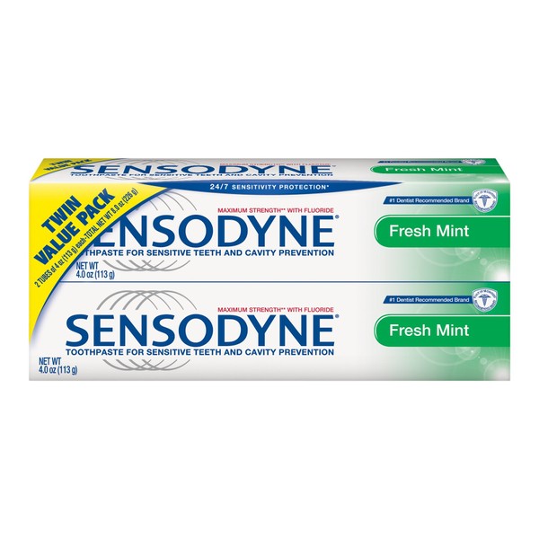 Sensodyne Fresh Mint Sensitive Toothpaste, Cavity Prevention and Sensitive Teeth Treatment - 4 Ounces (Pack of 2)