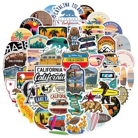 California Aesthetic Stickers, Cool Travel Stickers, 50PCS Hapiuen Waterproof Vinyl Stickers for Water Bottles, Laptop, Luggage, Teens Adults(CA)