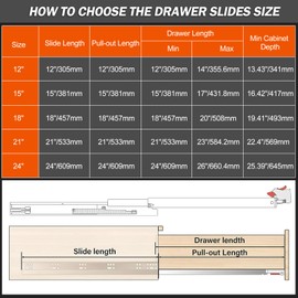 ZHUOJUN 6 Pair Soft Close Undermount Drawer Slides 12 15 18 21 24 Inch 77 lb Load Capacity Hidden Bottom Mount Full Extension Rails Ball Bearing Locking Devices Concealed Runners