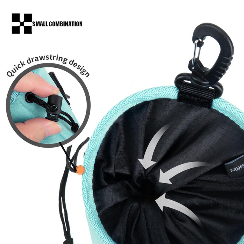 Small Combination Nylon Drawstring Bag with Carabiner, Mint Green (Aqua