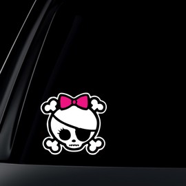 World Design Skull with Pink Bow Car Decal/Sticker