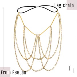 Reetan Boho Crystal Leg Chains Rhinestone Body Chain Rave Party Thigh Chain Body Jewelry Accessories for Women and Girls（C-Gold）