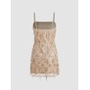 CIDER Sequins Square Neck Geometric Tassel Mini Dress: Champagne, XL