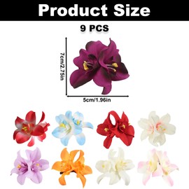 9PCS Hibiscus Flowers Hair Clips, Hawaiian Bohemian Flower Hairpins, Colorful Artificial Orchid Flower Hair Barrettes Accessories for Women, Headwear Styling Tools for Seaside Vacation Beach Party