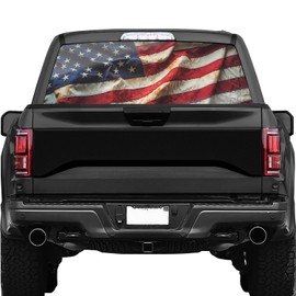 Rzuiytye American Flag Truck Rear Window Decal – Perforated Vinyl See-Through Sticker, Universal Fit for Pickup Trucks, Patriotic Gift for Dad, Boyfriend & Truck Owners, Easy DIY Install, 65x17IN