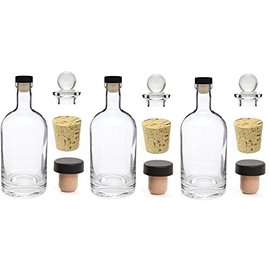 Nakpunar 3 pcs 12 oz Heavy Base Glass Liquor Bottles with T-Top Synthetic Cork with Bonus Glass Bottle Stopper and Regular Bottle Cork Made in the USA (3, 12 oz (375 ml))