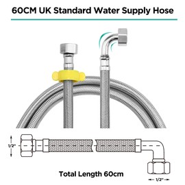 Pack of 2 Flexible Pipe Contectors Elbow 1/2”(90°) x 1/2” BSP 60cm Long Elbowed Stainless Steel Braided Flexible Hose Pipes Tail DIY Repalcement for Boilers Plumbing Bathrooms Kitchens