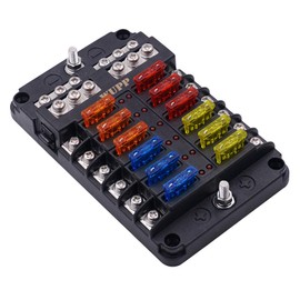 Gebildet Fuse Block, 12 Circuit Fuse Box Kit with Moisture-proof Fuse Panel, LED Warning Indicator for Marine, Automotive, Motorcycle, RV, Truck, DC 12-24V
