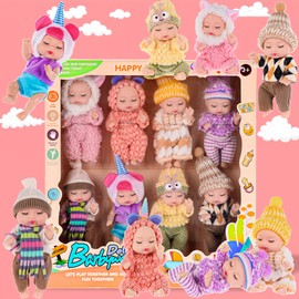 ebuddy 8 Pack Mini Baby Dolls - 4 inch Animal Theme Lifelike Baby Dolls for Girls