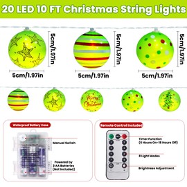 JOICEE [Timer] Christmas Lights, 10 Ft 20 LED Battery Operated Waterproof Christmas String Lights for Christmas Tree Wreath Decorations Holiday Home Garden Indoor Outdoor Decor