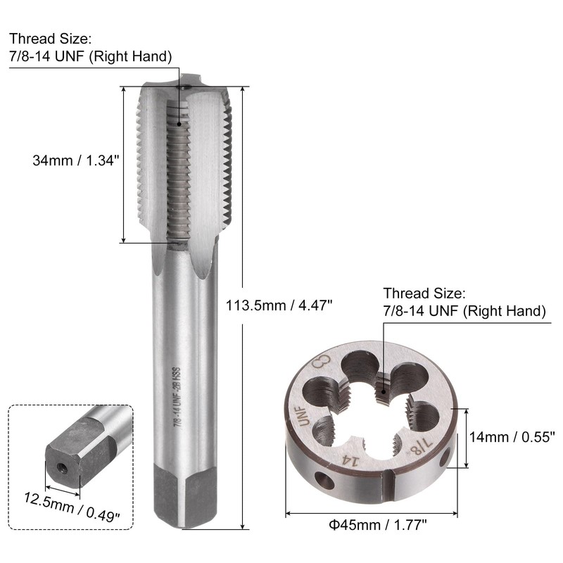 sourcing map 2pcs Tap and Die Set, 7/8-14 UNF Thread