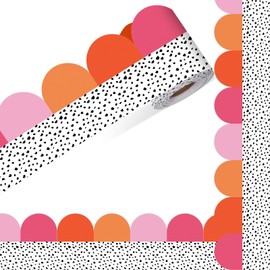 Fuutreo 65ft Bulletin Board Borders for Classroom Decorations Black and White Polka Dots Bulletin Borders Trim Back to School Decor Boho Board Decoration for Teacher Classroom Office School(Retro)