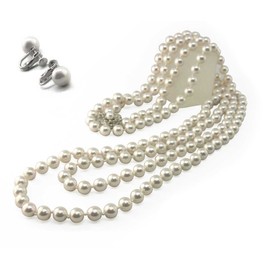 Matsuyo Pearl Pearl Necklace, Long, 63.0 inches (160 cm), 0.3 inches (7 mm), Made in Japan Flower Pearl [Limited Time Special Price], Earrings Set