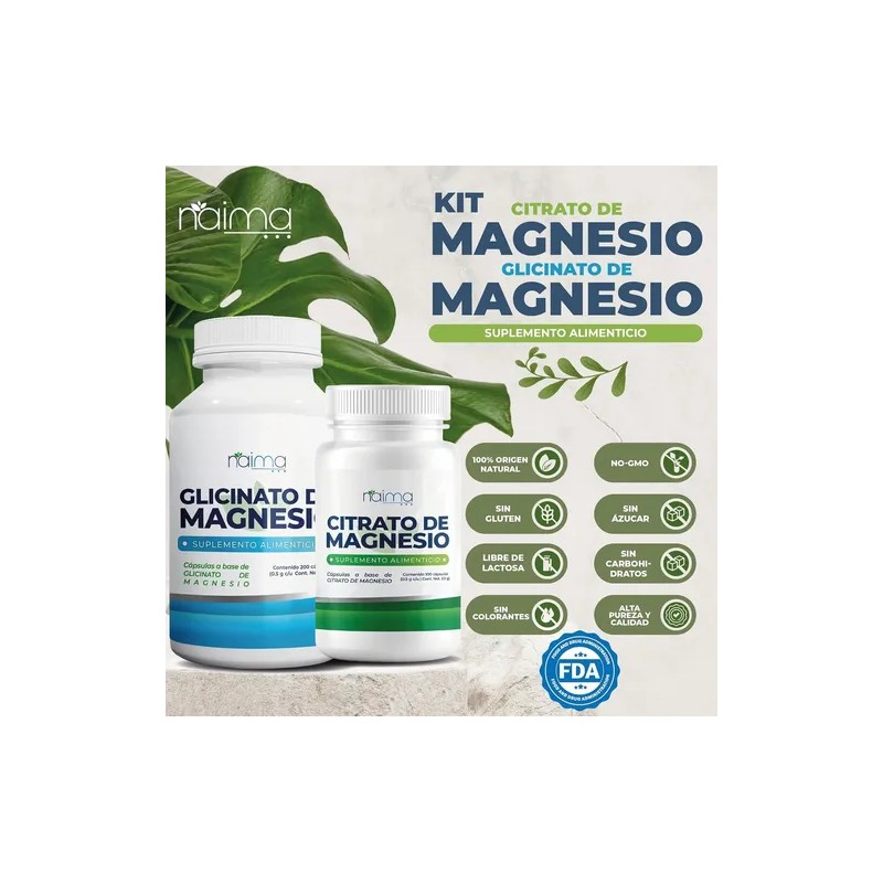 Glicinato Citrato Magnesio Naima Kit Frascos 100 Caps