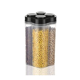 Clazkit Airtight Transparent Plastic Lock Food Storage 4 Section Container Jar for Grocery, Kitchen, Fridge Container Boxes Pack of 1, 2500ML - Black