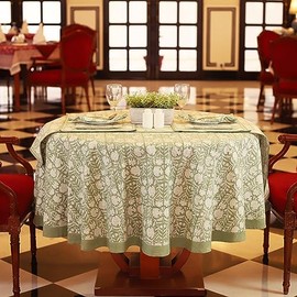 Labhanshi Sage Green Block Print Round Table Cloth|Indian Round Floral Cotton Table Cover 108 Inch 10-Seater Thanksgiving Kitchen Dining Tablecloth|Patio Table Cover for Event Wedding Banquet Parties