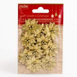 3.5cm Small Metallic Gold Poinsettia Christmas Flower Card Making Craft Decorations (Pack of 10)
