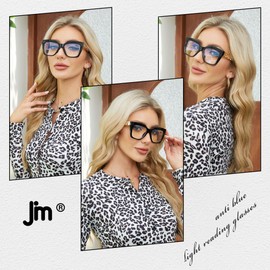 JM 3 Pack Oprah Style Reading Glasses for Women Blue Light Blocking, Stylish Fashion Computer Readers, Oversized Square Bluelight Glasses UV Filter Anti Glare +2.0